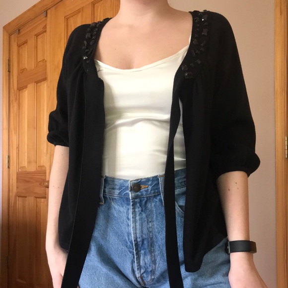 Black Shrug w/Tie Front and Rhinestone Det… - Picture 2 of 6